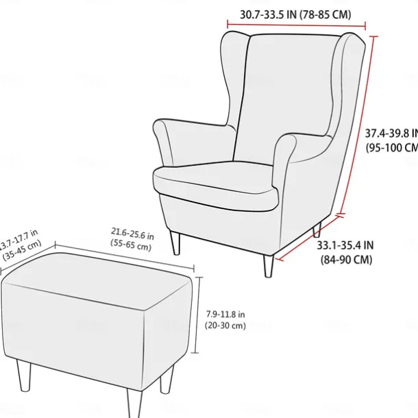 Wing Chair Cover Set, Include Stretch Wingback Chair Slipcover and Ottoman Cover,Burgundy Red Jacquard Wing Back Chair Cover Removable Machine Washable Armchair Chair Cover for Strandmon Chair