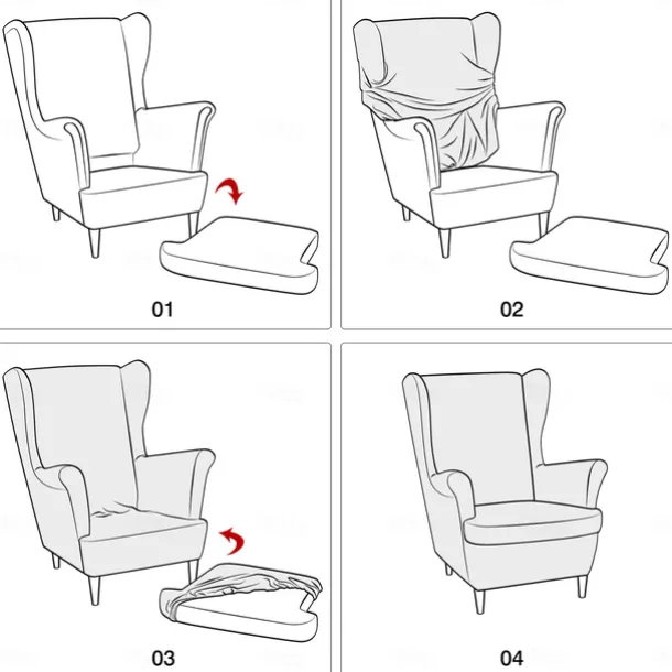 Wing Chair Cover Set, Include Stretch Wingback Chair Slipcover and Ottoman Cover,Burgundy Red Jacquard Wing Back Chair Cover Removable Machine Washable Armchair Chair Cover for Strandmon Chair