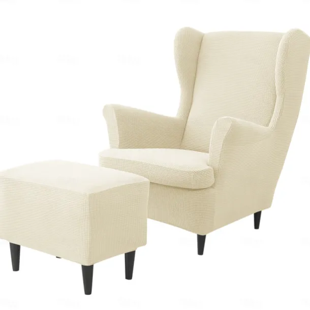 Wing Chair Cover Set, Include Stretch Wingback Chair Slipcover and Ottoman Cover,Burgundy Red Jacquard Wing Back Chair Cover Removable Machine Washable Armchair Chair Cover for Strandmon Chair