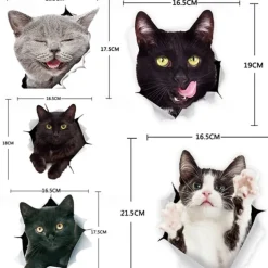 Winston & Bear 3D Cat Stickers - 2 Pack - Black Cat Wall Decals - Cat Wall Stickers for Bedroom - Fridge - Toilet - Car - Retail Packaged