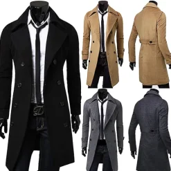 Winter Coat Overcoat Peacoat Trench Coat Business Casual Fall Winter 95% polyester 5% cotton Outerwear Clothing Apparel Notch lapel collar