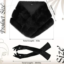 Winter Faux Fur Long Shawl Cloak Stretchy Satin Glove Opera Bridal Dance Gloves for Women Wedding Dress Party Coat