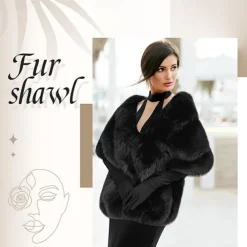 Winter Faux Fur Long Shawl Cloak Stretchy Satin Glove Opera Bridal Dance Gloves for Women Wedding Dress Party Coat