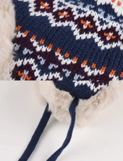 Winter Knitted Trapper Hat with Pom-Pom and Faux Fur Lining - Warm Ear Flap Beanie for Women