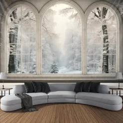 Winter Snow Window Hanging Tapestry Wall Art Large Tapestry Mural Decor Photograph Backdrop Blanket Curtain Home Bedroom Living Room Decoration