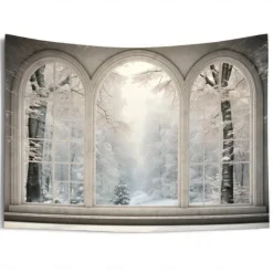 Winter Snow Window Hanging Tapestry Wall Art Large Tapestry Mural Decor Photograph Backdrop Blanket Curtain Home Bedroom Living Room Decoration