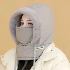 Winter Warm Fleece-Lined Polyester Hat - 1pc Knit Fabric Cold-Proof Windproof Outdoor Riding Cap for Men and Women