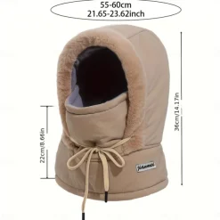 Winter Warm Fleece-Lined Polyester Hat - 1pc Knit Fabric Cold-Proof Windproof Outdoor Riding Cap for Men and Women