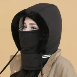 Winter Warm Fleece-Lined Polyester Hat - 1pc Knit Fabric Cold-Proof Windproof Outdoor Riding Cap for Men and Women