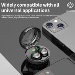 Wireless 5.3 Mini Sleep Headphones with Fingerprint Touch HiFi Stereo Sound LED Digital Display Tangle-Free Cable Semi-Open-Back Earphones for Exercise
