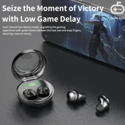 Wireless 5.3 Mini Sleep Headphones with Fingerprint Touch HiFi Stereo Sound LED Digital Display Tangle-Free Cable Semi-Open-Back Earphones for Exercise