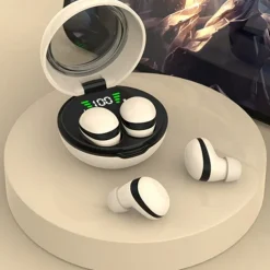 Wireless 5.3 Mini Sleep Headphones with Fingerprint Touch HiFi Stereo Sound LED Digital Display Tangle-Free Cable Semi-Open-Back Earphones for Exercise