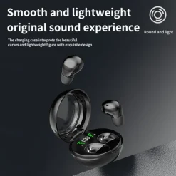 Wireless 5.3 Mini Sleep Headphones with Fingerprint Touch HiFi Stereo Sound LED Digital Display Tangle-Free Cable Semi-Open-Back Earphones for Exercise