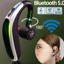 Wireless Bluetooth 5.0 Headset Waterproof Sport Bluetooth Earpiece Business Earhook Earphones Driving Trucker Headset Earbuds Noise Cancelling with Microphone for IOS Android Windows Smartphone