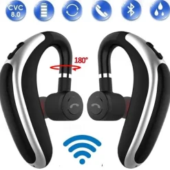 Wireless Bluetooth 5.0 Headset Waterproof Sport Bluetooth Earpiece Business Earhook Earphones Driving Trucker Headset Earbuds Noise Cancelling with Microphone for IOS Android Windows Smartphone