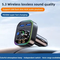 Wireless Bluetooth Car Adapter Bluetooth 5.3 FM Transmitter AUX Radio Receiver MP3 Player Handsfree Call Type-C USB Car charger