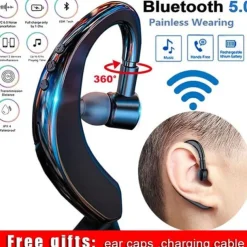 Wireless Bluetooth5.0 Headphone, Long Standby Business Earphone with Microphone, Waterproof Sport Bluetooth Headset, Noise Cancelling Earhook Earbuds for IOS Android Windows Smartphone