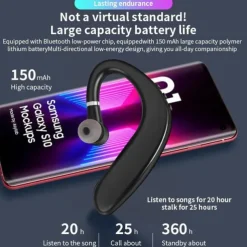 Wireless Bluetooth5.0 Headphone, Long Standby Business Earphone with Microphone, Waterproof Sport Bluetooth Headset, Noise Cancelling Earhook Earbuds for IOS Android Windows Smartphone