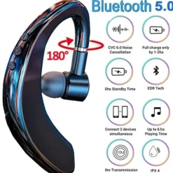 Wireless Bluetooth5.0 Headphone, Long Standby Business Earphone with Microphone, Waterproof Sport Bluetooth Headset, Noise Cancelling Earhook Earbuds for IOS Android Windows Smartphone