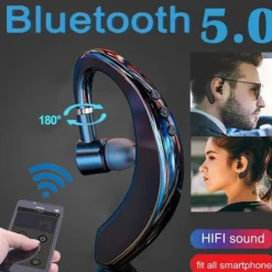 Wireless Bluetooth5.0 Headphone, Long Standby Business Earphone with Microphone, Waterproof Sport Bluetooth Headset, Noise Cancelling Earhook Earbuds for IOS Android Windows Smartphone