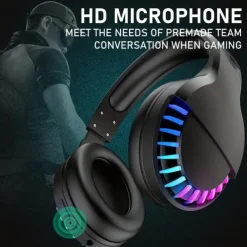 Wireless BT Headphone With Noise Cancellation HiFi Stereo Sound Mic Deep Bass Protein Earpad Rainbow RGB Backlight Rechageable Over Ear Headset For PC Mac Game Travel Class Home Office