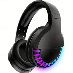 Wireless BT Headphone With Noise Cancellation HiFi Stereo Sound Mic Deep Bass Protein Earpad Rainbow RGB Backlight Rechageable Over Ear Headset For PC Mac Game Travel Class Home Office