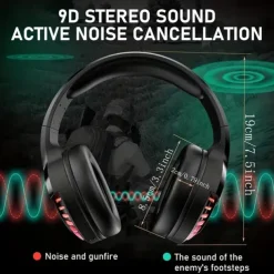 Wireless BT Headphone With Noise Cancellation HiFi Stereo Sound Mic Deep Bass Protein Earpad Rainbow RGB Backlight Rechageable Over Ear Headset For PC Mac Game Travel Class Home Office