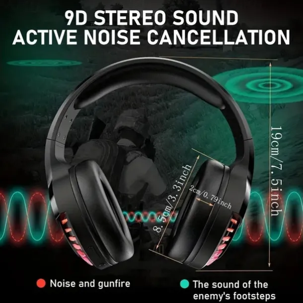Wireless BT Headphone With Noise Cancellation HiFi Stereo Sound Mic Deep Bass Protein Earpad Rainbow RGB Backlight Rechageable Over Ear Headset For PC Mac Game Travel Class Home Office