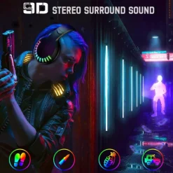 Wireless BT Headphone With Noise Cancellation HiFi Stereo Sound Mic Deep Bass Protein Earpad Rainbow RGB Backlight Rechageable Over Ear Headset For PC Mac Game Travel Class Home Office