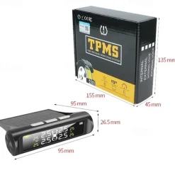 Wireless Car Tire Pressure Monitor Car TPMS Tyre Pressure Monitoring System Solar Power Digital LCD Display USB Auto Tire Security Alarm External Inner Sensor