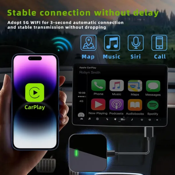 Wireless CarPlay Adapter for iPhone Apple Carplay Wireless Adapter Convert Wired to Wireless CarPlay Dongle Plug & Play WiFi Auto Fast Connect for Cars