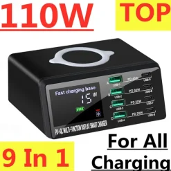 Wireless Charger Charging Station 15/18 W Output Power 8 Port Wireless Charging Stand Multi USB Charger Station Wireless Charger ROHS CE Certified FCC Fast Wireless Charging Lightweight Universal For