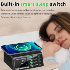 Wireless Charger Charging Station 15/18 W Output Power 8 Port Wireless Charging Stand Multi USB Charger Station Wireless Charger ROHS CE Certified FCC Fast Wireless Charging Lightweight Universal For