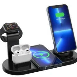 Wireless Charger Stand 6 in 1 QI Wireless Charging Station Dock for Iwatch iPhone Airpods Compatible with iPhone iPhone 14 13 12 11 Pro Max Mini X XS XR 8 7/Samsung S22/S21