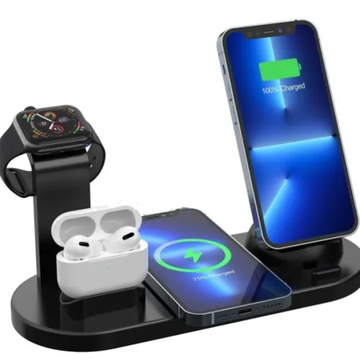 Wireless Charger Stand 6 in 1 QI Wireless Charging Station Dock for Iwatch iPhone Airpods Compatible with iPhone iPhone 14 13 12 11 Pro Max Mini X XS XR 8 7/Samsung S22/S21