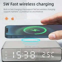 Wireless Charger Time Alarm Clock LED Digital Thermometer Earphone Phone Chargers Fast Charging Dock Station For IPhone 15 14 13 12 Samsung