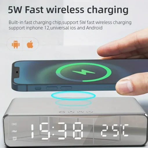 Wireless Charger Time Alarm Clock LED Digital Thermometer Earphone Phone Chargers Fast Charging Dock Station For IPhone 15 14 13 12 Samsung