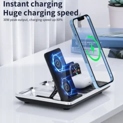 Wireless Charger 30W Output Power Wireless Charging Station Foldable Charging Station CE Certified Fast Wireless Charging MagSafe 4 in 1 For Compatible with any wireless charging enabled devices