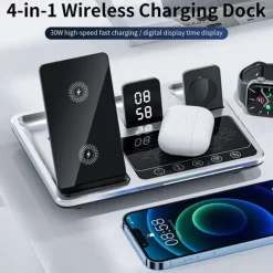 Wireless Charger 30W Output Power Wireless Charging Station Foldable Charging Station CE Certified Fast Wireless Charging MagSafe 4 in 1 For Compatible with any wireless charging enabled devices