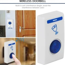 Wireless Doorbell 1 Button 1 Receiver Remote Control Home Security Door Bell
