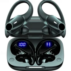 Wireless Earbuds Bluetooth Headphones 48hrs Play Back Sport Earphones with LED Display Over-Ear Buds with Earhooks Built-in Mic Headset for Workout