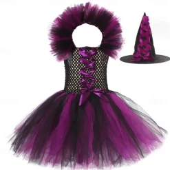 Witch Halloween Dress Cosplay Costume Tutu Walpurgis Night Cosplay Kid's Girls' Carnival Masquerade Mardi Gras Performance Party Halloween Easy Halloween Costumes Dress Up