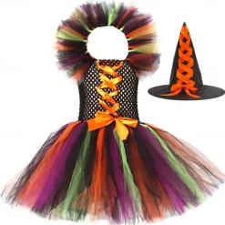 Witch Halloween Dress Cosplay Costume Tutu Walpurgis Night Cosplay Kid's Girls' Carnival Masquerade Mardi Gras Performance Party Halloween Easy Halloween Costumes Dress Up