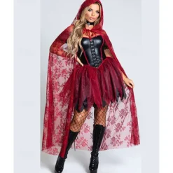 Witch Little Red Riding Hood Halloween Dress Cape Hooded Cloak Walpurgis Night Sexy Costume Adults' Women's Carnival Party Easy Halloween Costumes Dress Up
