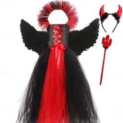 Witch Maleficent Devil Halloween Dress Cosplay Costume Tutu Walpurgis Night Cosplay Kid's Girls' Carnival Masquerade Mardi Gras Performance Party Halloween Easy Halloween Costumes Dress Up