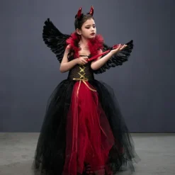 Witch Maleficent Devil Halloween Dress Cosplay Costume Tutu Walpurgis Night Cosplay Kid's Girls' Carnival Masquerade Mardi Gras Performance Party Halloween Easy Halloween Costumes Dress Up