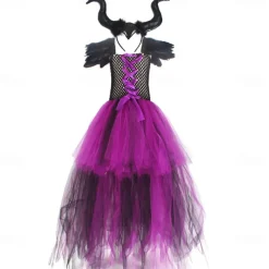 Witch Maleficent Outfits Tutu Walpurgis Night Princess Sweet Movie Cosplay for Girls' Kid's Masquerade