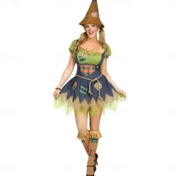 Witch Scarecrow Halloween Dress Cosplay Costume Party Costume Carnival Costume Outfits Adults' Women's Masquerade Mardi Gras Performance Party Halloween Easy Halloween Costumes Dress Up