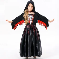 Witch Skeleton Skull Ghost Halloween Cape Cosplay Costume Hooded Cloak Walpurgis Night Scary Costume Kid's Girls' Carnival Masquerade Performance Halloween Masquerade Easy Halloween Costumes Dress Up