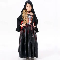 Witch Skeleton Skull Ghost Halloween Cape Cosplay Costume Hooded Cloak Walpurgis Night Scary Costume Kid's Girls' Carnival Masquerade Performance Halloween Masquerade Easy Halloween Costumes Dress Up